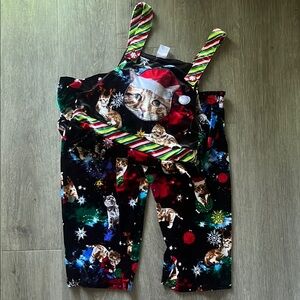 Festive Cat Print Overalls